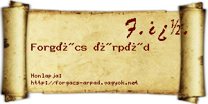 Forgács Árpád névjegykártya